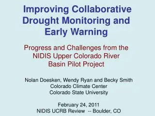 Improving Collaborative Drought Monitoring and Early Warning