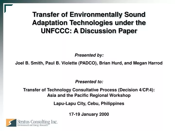 transfer of environmentally sound adaptation technologies under the unfccc a discussion paper