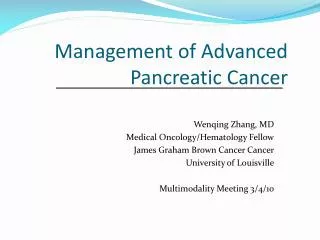 Management of Advanced Pancreatic Cancer