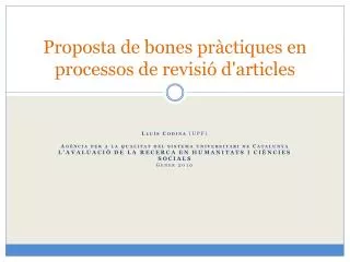 proposta de bones pr ctiques en processos de revisi d articles