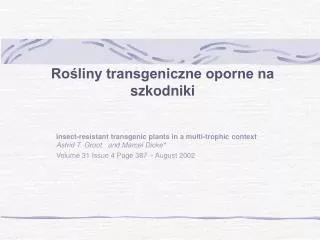 ro liny transgeniczne oporne na szkodniki