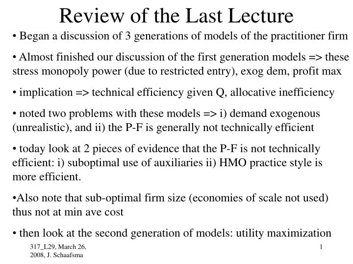 review of the last lecture