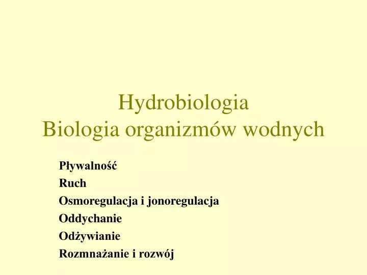 hydrobiologia biologia organizm w wodnych