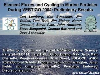 Element Fluxes and Cycling in Marine Particles During VERTIGO 2004: Preliminary Results
