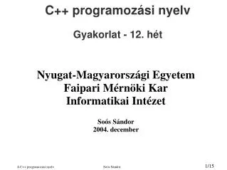 nyugat magyarorsz gi egyetem faipari m rn ki kar informatikai int zet so s s ndor 2004 december
