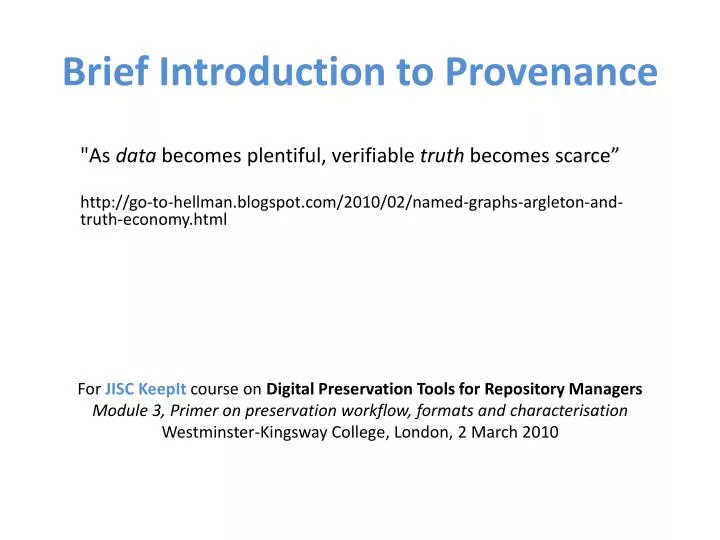 brief introduction to provenance