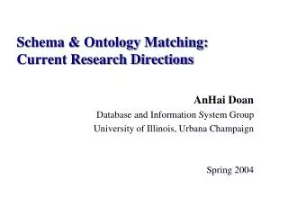 Schema &amp; Ontology Matching: Current Research Directions