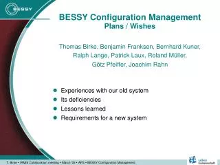 BESSY Configuration Management Plans / Wishes