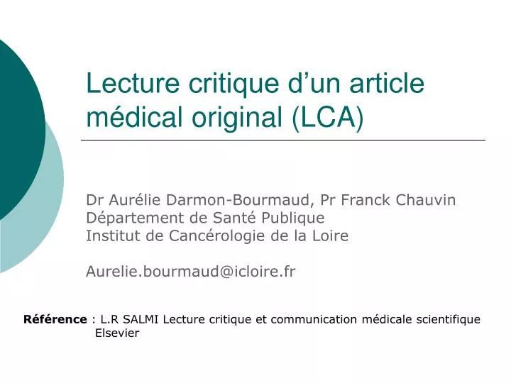 lecture critique d un article m dical original lca