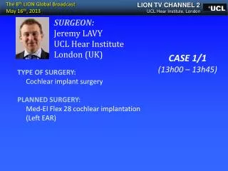 TYPE OF SURGERY: Cochlear implant surgery PLANNED SURGERY: