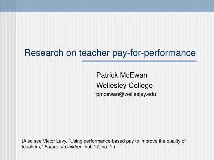research on teacher pay for performance