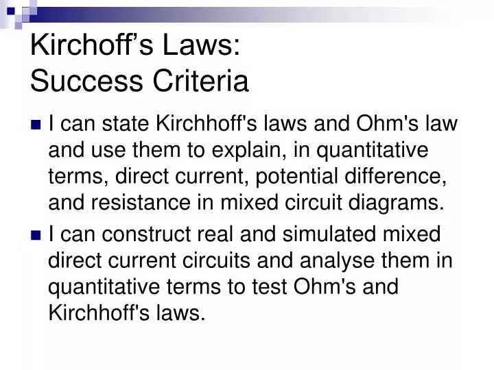 kirchoff s laws success criteria