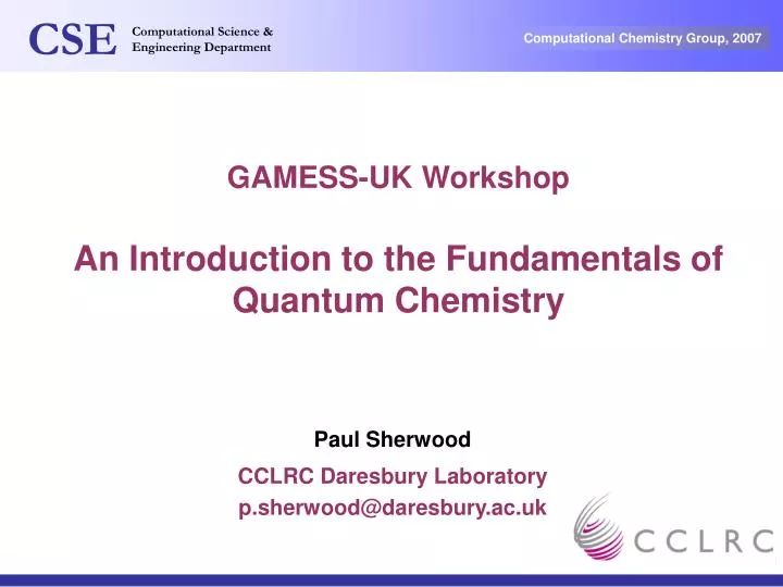 gamess uk workshop an introduction to the fundamentals of quantum chemistry