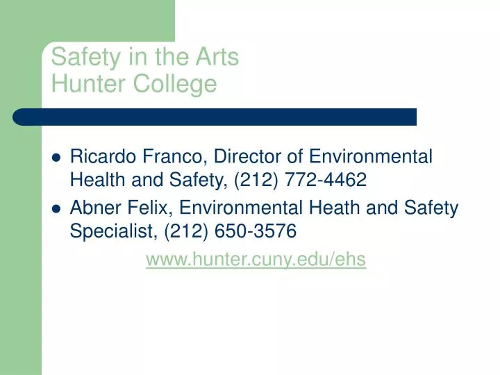 safety in the arts hunter college