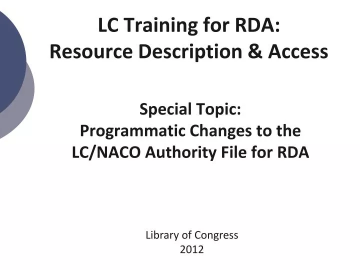 lc training for rda resource description access