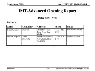 IMT-Advanced Opening Report