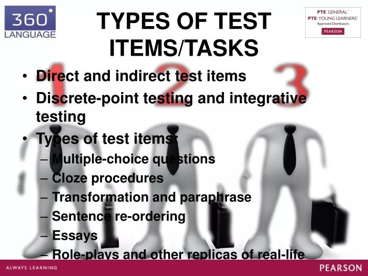 types of test items tasks