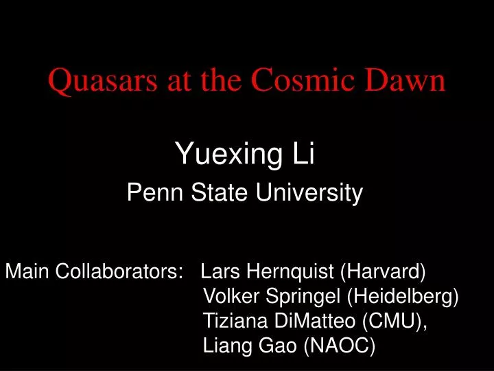 quasars at the cosmic dawn