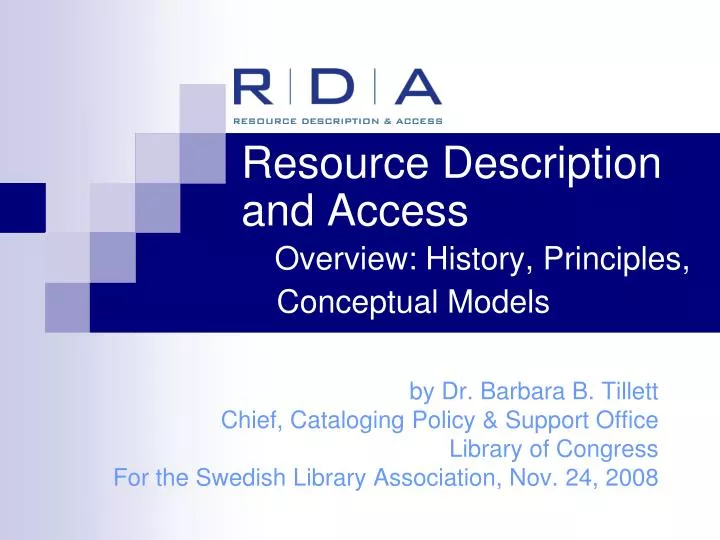 resource description and access overview history principles conceptual models