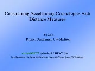 Constraining Accelerating Cosmologies with Distance Measures