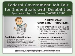 Federal Government Job Fair for Individuals with Disabilities Sponsored by U.S. Army TACOM LCMC