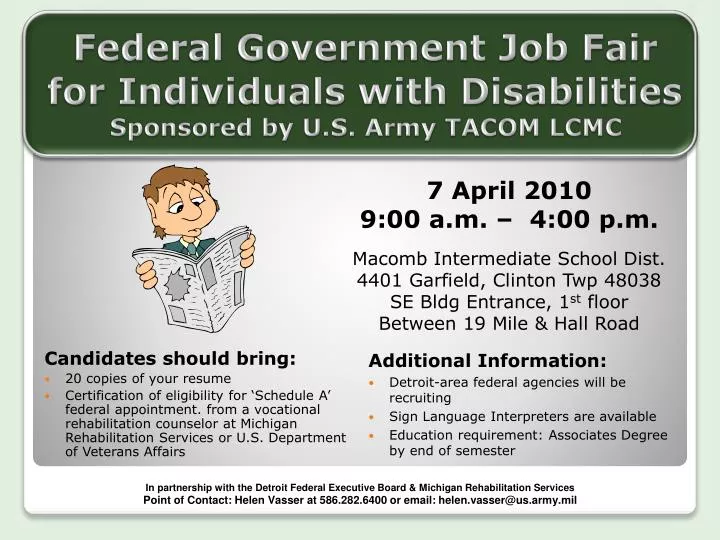 federal government job fair for individuals with disabilities sponsored by u s army tacom lcmc