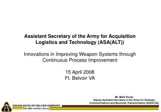 Assistant Secretary of the Army for Acquisition Logistics and Technology (ASA(ALT))