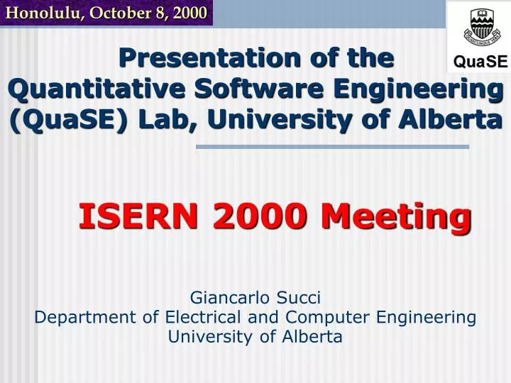 presentation of the quantitative software engineering quase lab university of alberta