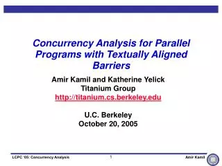 Concurrency Analysis for Parallel Programs with Textually Aligned Barriers