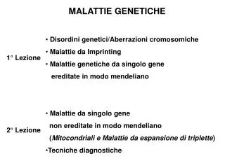 Disordini genetici/Aberrazioni cromosomiche Malattie da Imprinting