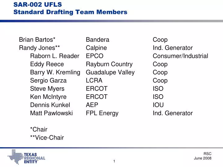 sar 002 ufls standard drafting team members
