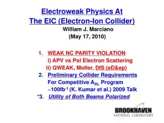 Electroweak Physics At The EIC (Electron-Ion Collider)