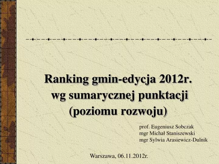 ranking gmin edycja 2012r wg sumarycznej punktacji poziomu rozwoju