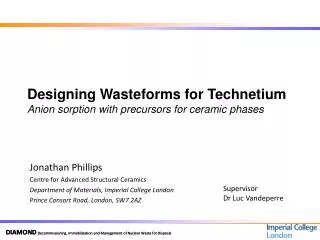 Designing Wasteforms for Technetium Anion sorption with precursors for ceramic phases