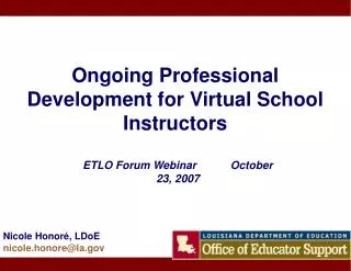 Ongoing Professional Development for Virtual School Instructors