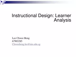 Instructional Design: Learner Analysis