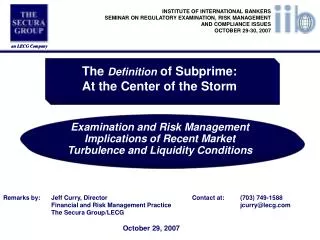 The Definition of Subprime: At the Center of the Storm