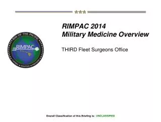 RIMPAC 2014 Military Medicine Overview THIRD Fleet Surgeons Office