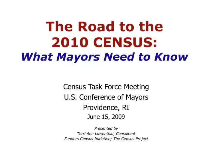 the road to the 2010 census what mayors need to know