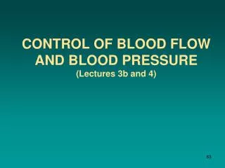Control of Blood Flow and Blood Pressure ( Lectures 3b and 4)