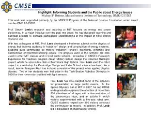 Highlight: Informing Students and the Public about Energy Issues
