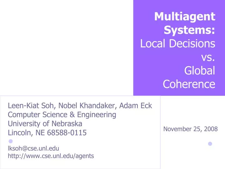 multiagent systems local decisions vs global coherence