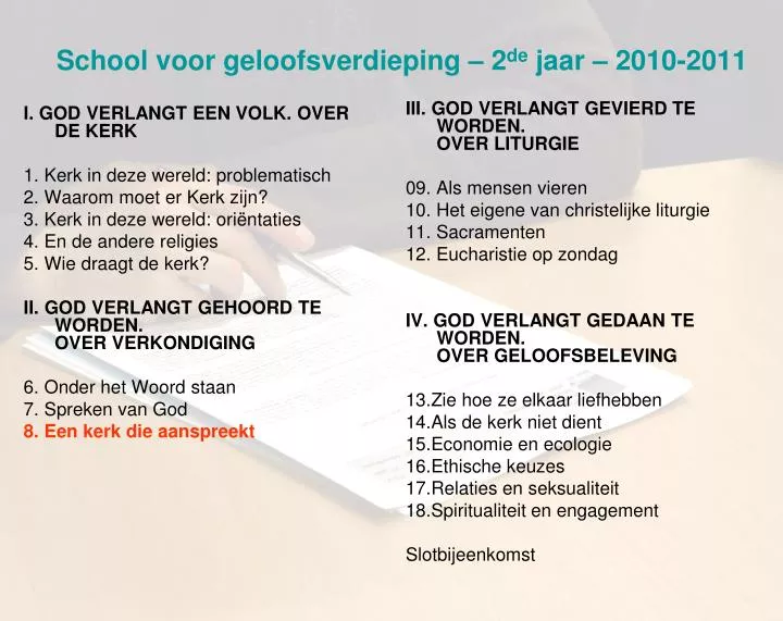 school voor geloofsverdieping 2 de jaar 2010 2011