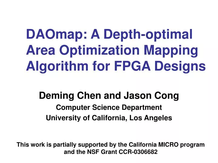 daomap a depth optimal area optimization mapping algorithm for fpga designs