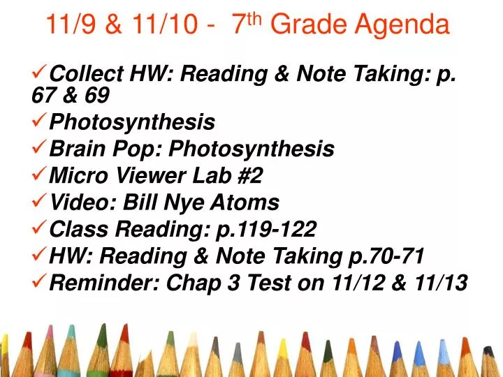 11 9 11 10 7 th grade agenda