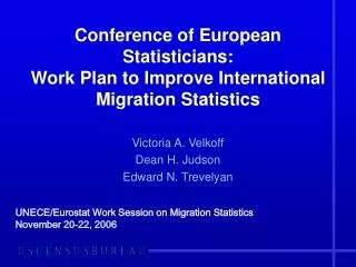 Conference of European Statisticians: Work Plan to Improve International Migration Statistics