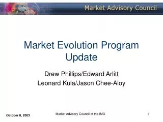 Market Evolution Program Update