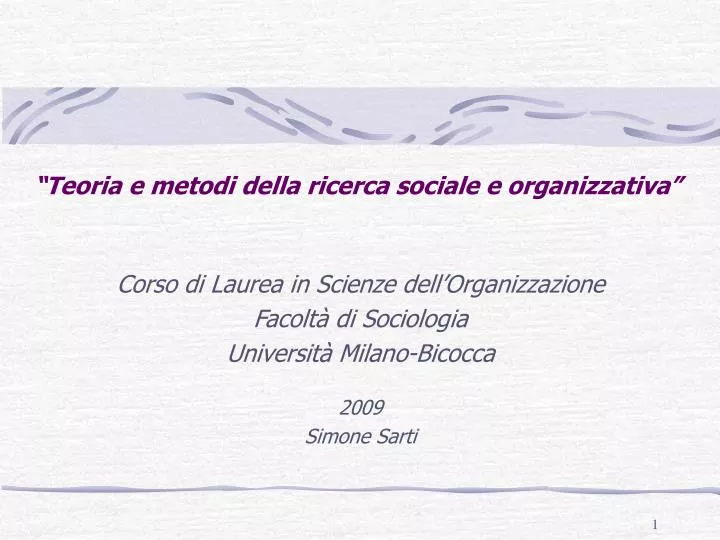 teoria e metodi della ricerca sociale e organizzativa