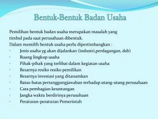 bentuk bentuk badan usaha