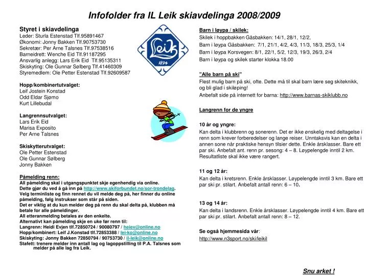 infofolder fra il leik skiavdelinga 2008 2009